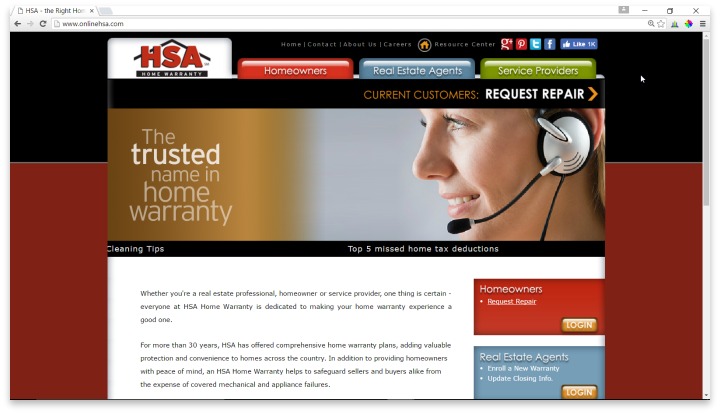 HSA Home Warranty Website